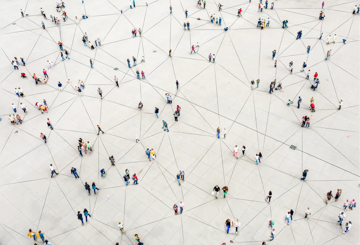 Abstract network visualization representing organisational complexity and interconnected dynamics
